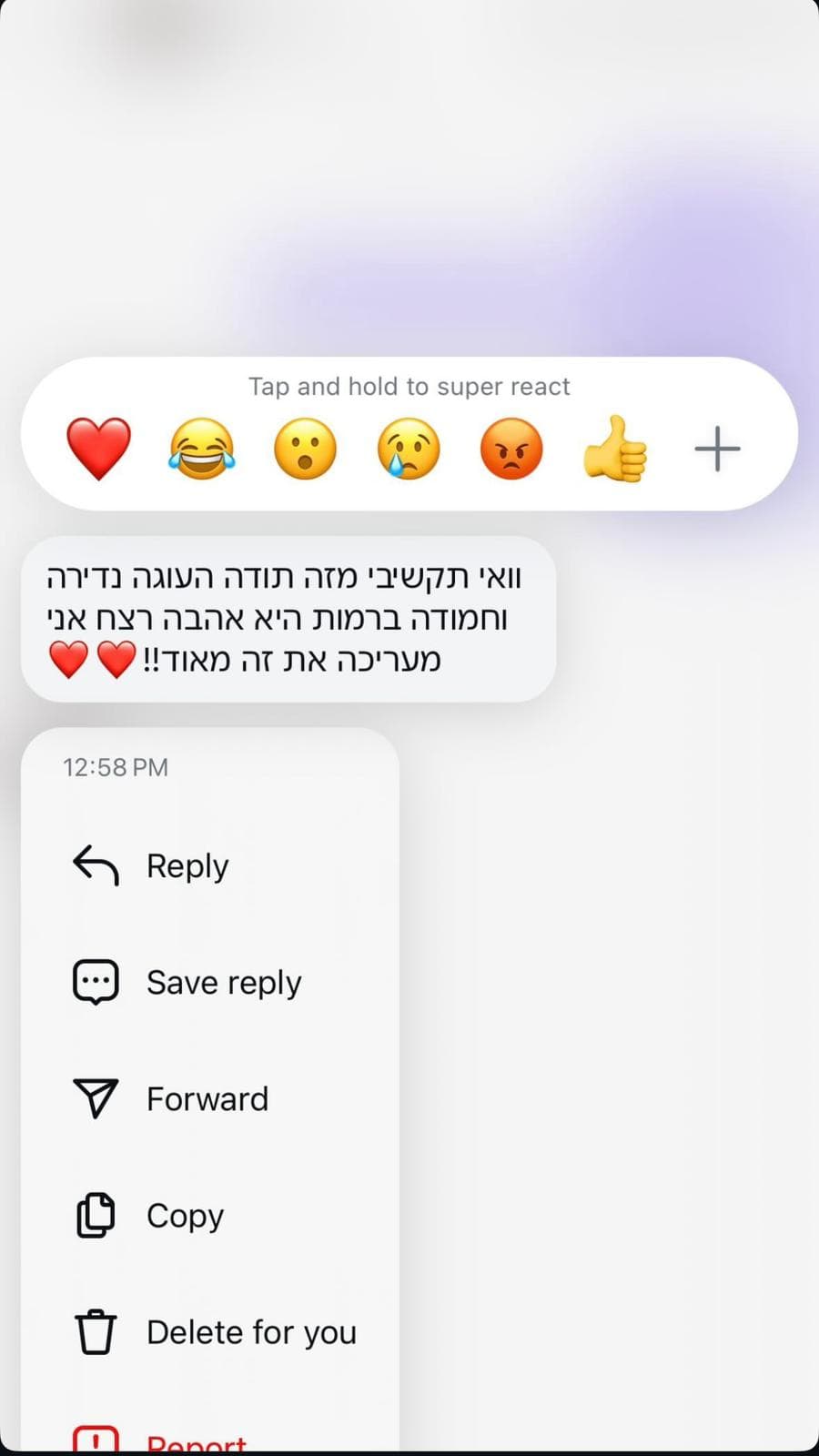 צילום ההודעה המקורית מ־לקוחה